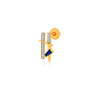 Modern <b>Blue</b> Accent Geometric Bar <b>Stud</b> <b>Earrings</b> with Sleek Gold diamond Design - Product Image 2