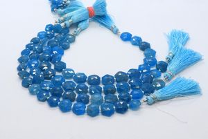 Perles d'apatite bleu néon naturel facettées, taille hexagonale, 8-9 mm, perles de pierres précieuses d'apatite bleue de forme fantaisie pour la fabrication de bijoux - Product Image 3