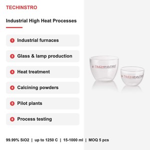 Creuset en quartz résistant à la chaleur sans couvercle pour procédés industriels à haute température jusqu'à 1250°C, tailles personnalisées OEM à court terme - Product Image 5