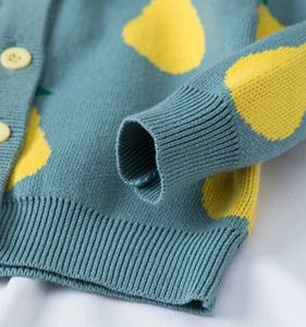 Suéter Cárdigan Verde de Punto con Botones, 100% Algodón, Estampado Animal, Manga Abullonada, para Niños, Otoño, Diseño Personalizado (ODM) - Product Image 2