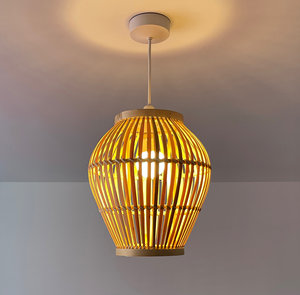 Handmade Bamboo Lampshade Natural Brown Woven Pendant Light Eco Friendly <b>Ceiling</b> Lamp OEM Supplier Vietnam - Product Image 4