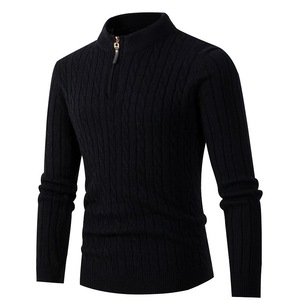 Solid Color <b>Men</b> Knitted Sweater Autumn Winter Knitwear Long Sleeve <b>Turtleneck</b> Zipper Neck Male Pullover Sweatshirt Outerwear - Product Image 3