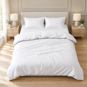 Parure de lit d'hôtel en coton 4 pièces, housse de couette, taies d'oreiller, drap-housse, 400 fils/cm², respirante, style moderne, vente en gros - Product Image 2
