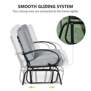 Panca a dondolo da esterno grigia per 2 persone con cuscini trapuntati, struttura in acciaio, ideale per giardino o cortile - Product Image 5