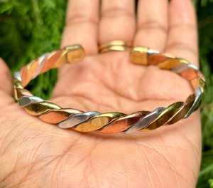 Belladec Women's Tri Color Twisted Red Copper <b>Bracelet</b> Handmade Open Cuff Elegant <b>Healing</b> Fashion Jewelry Unique Premium Quality - Product Image 5