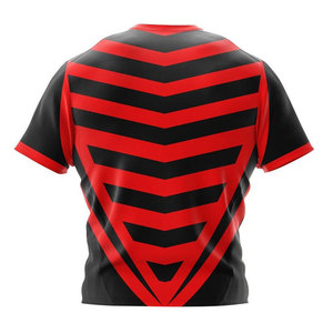 Camiseta de Fútbol a Rayas Rojas y Negras para Hombre, Cuello Redondo, Manga Corta, Absorbe la Humedad, 100% Poliéster, para Todas las Temporadas - Product Image 4