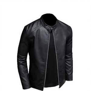 Blouson Racer Unisexe en Cuir de Vachette, de Veau et de Mouton 100% Véritable, Imperméable, Coupe-Vent, Col Mandarin, Fermeture Éclair, Détails en Toile, Hiver - Product Image 2