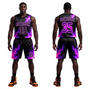 Uniforme de basket-ball pour jeunes hommes, design flamme dynamique violet rose, maillot personnalisé, short numéro 35, kit complet de qualité supérieure B.B Industry - Product Image 1