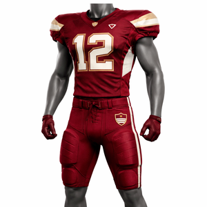 Ensemble d'uniformes de football américain personnalisés pour hommes, maillot et pantalon bordeaux et or, en polyester respirant, vêtements de sport d'équipe, kit d'entraînement - Product Image 3