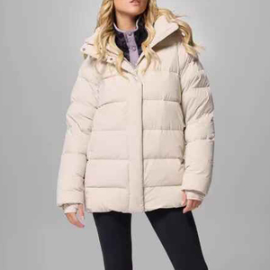Manteau long matelassé à capuche pour femme, col montant zippé, couleur unie, chaud, style décontracté, doudoune d'hiver - Product Image 2