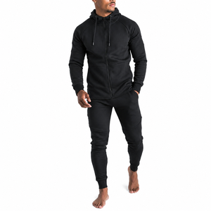Chándal con Capucha y Cremallera Completa para Hombre, Color Negro, con Bolsillos Laterales, Corte Regular, Ropa Casual para Otoño, Material de Poliéster de Color Sólido - Product Image 1