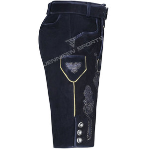 Authentic Bavarian Lederhosen For <b>Men</b> Traditional <b>Black</b> Cowhide Suede Leather <b>Shorts</b> With Custom Embroidered Design Oktoberfest - Product Image 3