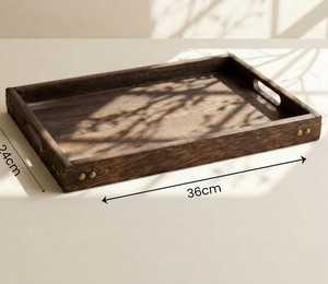 Plateau en bois d'olivier massif de qualité supérieure, fait main, carré, plateau de service pour aliments, plateau décoratif pour café et thé, plateau de service avec poignée - Product Image 2