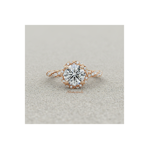 Anillo de Compromiso con Diamante Cultivado en Laboratorio, Chapado en Oro Rosa de 14K, Diseño Trenzado con Halo, Joyería Vintage Personalizada, Fabricante OEM ODM - Product Image 1