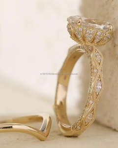 แหวนแต่งงานทองคำ14K แหวนหมั้น igi/gia วงรีสำหรับปลูกเพชรโรเดียมสำหรับผู้หญิงที่ทำจากห้องทดลอง - Product Image 1