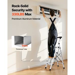 Scala Portatile in Alluminio a 4 Gradini con Pedale Antiscivolo e Impugnatura Confortevole, Design Pieghevole Largo, Capacità 330 Libbre - Product Image 4
