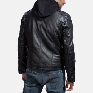 Veste en cuir pour homme personnalisée 2026, veste en cuir de moto à capuche personnalisée, veste en cuir d'agneau original - Product Image 3