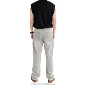 Jean gris personnalisé Hip Hop Streetwear coupe ample jambe large haute qualité prix de gros jean pour hommes - Product Image 4