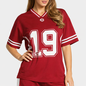 Camiseta Deportiva de Malla Sublimada Personalizada para Mujer, Estilo Fútbol Americano Rojo, Venta al Por Mayor, Marca Privada OEM, Proveedor para Mujeres - Product Image 3