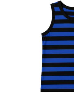 Camiseta sin mangas de algodón para hombre, camiseta informal de verano para gimnasio y Fitness, ropa informal holgada y transpirable, color azul real y negro a rayas - Product Image 3