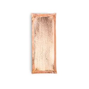 Rectangular Copper Decorative <b>Tray</b> with <b>Gold</b>-Plated Finish and Feet Modern Design for <b>Serving</b> - Product Image 2