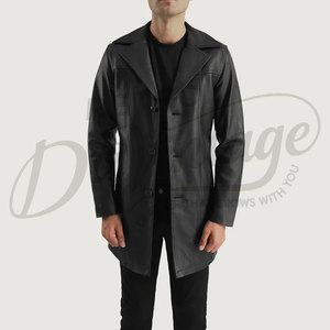 Veste en cuir noir pour homme, manteau de voiture en cuir de mouton véritable de qualité supérieure, blazer mi-long, veste classique à boutons, vêtement d'extérieur décontracté et tendance - Product Image 1