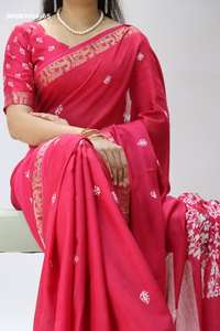 Collection de saris et chemisiers de qualité supérieure pour occasions spéciales, en jacquard Mul avec imprimé et bordure tissée Shibori - Fournisseur indien - Product Image 5