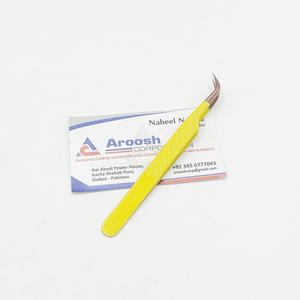 Pince à épiler de type courbe J en or rose couleur jaune extensions de cils à poignée diamantée en acier inoxydable de haute qualité pince à épiler durable - Product Image 5