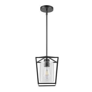 Lampada a Sospensione Lunga Nera in Ferro Battuto, 1 Pezzo, con Paralume in Vetro Trasparente, Attacco E27, Altezza Regolabile, Stile Rustico - Product Image 1