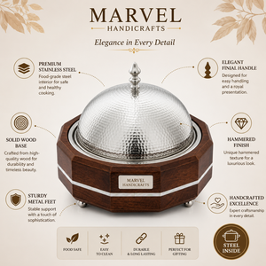Casserole en bois martelé artisanal Marvel |   Bol intérieur en acier inoxydable |   Casserole de service alimentaire haut de gamme |   Luxe - Product Image 5