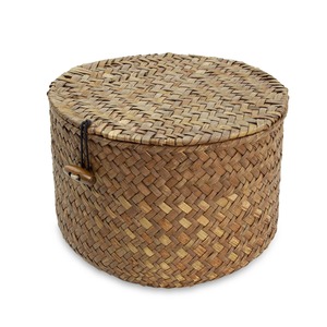 Panier en jonc de mer fait main avec couvercle, panier de rangement artisanal, vente en gros, écologique, fabriqué au Vietnam - Product Image 1