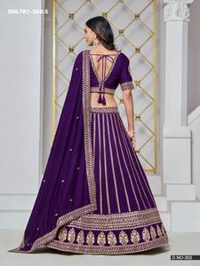 New Arrival Art Silk with Stripe-Pattern Embroidered <b>Lehenga</b>-Choli Set Collection <b>Woman</b> Fashion Manufacturer Supplier from India - Product Image 5