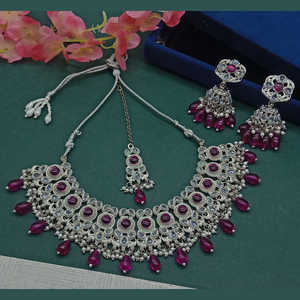 Silver Plated Fine Jewelry <b>Set</b> with Crystal Stone and <b>Beads</b> 10581245DP Necklace <b>Set</b> - Product Image 1