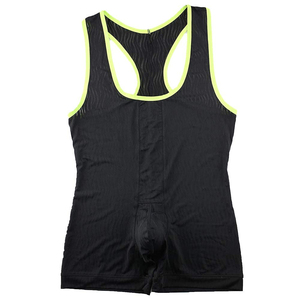 Débardeur de lutte noir ajusté pour homme en spandex, extensible, pour arts martiaux, taille adulte, design sans couture - Product Image 5