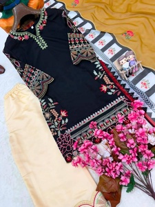 Top Selling Beautiful Roman <b>Silk</b> Pakistani Suit 3 Piece Embroidered <b>Kurta</b> Sharara Dupatta Ethnic Party Wear for Sale - Product Image 5