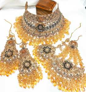 Collar de Novia Pakistaní e Indio para Mujer, Conjunto de Joyería de Aleación, Estilo Romántico para Boda - Product Image 3
