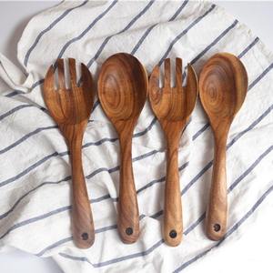 Ensemble de saladiers modernes en bois d'acacia, cuillères de service gravées sur mesure, finition miroir haute brillance, cadeau de cuisine écologique pour - Product Image 2