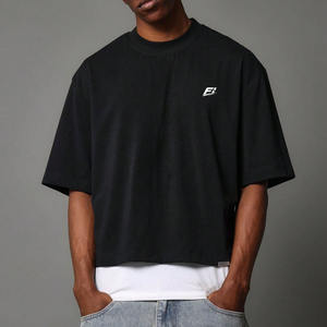 เสื้อยืดโอเวอร์ไซส์ทรงหลวมสำหรับผู้ชาย 240 GSM ผ้าหนา 100% ผ้าฝ้าย OEM สั่งทำทรงครอป เสื้อผู้ชาย OEM สั่งทำโลโก้ B2B - Product Image 1