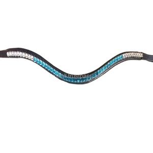 ส่วนบุคคลสองโทน1แถวคริสตัลพลอยเทียม Mega Bling หนังม้าคิ้วในหนังแท้สีดำ - Product Image 1