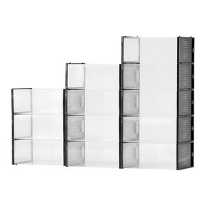 กล่องเก็บรองเท้าแบบซ้อนได้ 12 ชิ้น กล่องพลาสติกแบบโมดูลสำหรับรองเท้าผ้าใบไซส์ 11 ของสหรัฐอเมริกา ดีไซน์ประหยัดพื้นที่ - Product Image 1