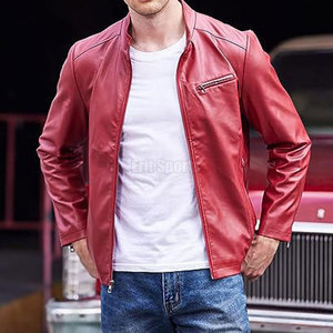 Classic Design Zipper Style <b>Winter</b> <b>Leather</b> <b>Jacket</b> with Stand Collar and Front Logo Breathable Custom Logo Option for Men - Product Image 5