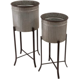 Jardinières en métal galvanisé, supports en fer noir, pots de fleurs surélevés pour intérieur et extérieur, vente en gros, décoration pour la maison et le jardin - Product Image 1