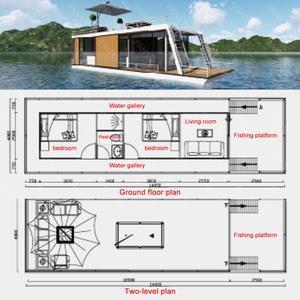 Chine maison d'eau préfabriquée conteneur solaire ponton hangar à bateaux kit péniche coque en aluminium <span class=keywords><strong>hôtel</strong></span> flottant <span class=keywords><strong>de</strong></span> luxe avec moteur - Product Image 3