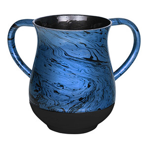 ถ้วยล้างโลหะมาร์เบิลสีเงินทำจากสแตนเลสสีดำก้นอิสราเอลของขวัญ Judaica พิธีล้างมือ (Sky) - Product Image 2