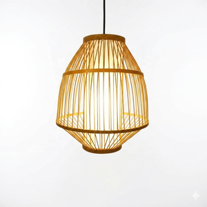 Lampe suspendue en bambou et rotin artisanale et durable, luminaire suspendu au plafond en tissage biodégradable pour maison moderne bohème - Product Image 2