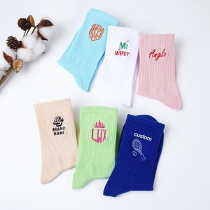 New Custom Design Printed Crew <b>Socks</b> Men's Cotton Breathable Daily Wear Hand Embroidery Logo on Cuff Spring Style - Product Image 3