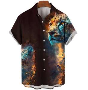 Retro Men's Heavyweight Short Sleeve Shirt 4 Way Stretch <b>Animal</b> Print Lapel Collar 100% Polyester <b>Knitted</b> Fabric Summer Casual - Product Image 4