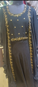 Robe noire en georgette pour l'Aïd al-Fitr, brodée, tenue formelle traditionnelle musulmane, avec châle à volants, longueur cheville, Salwar Kameez de fête - Product Image 3