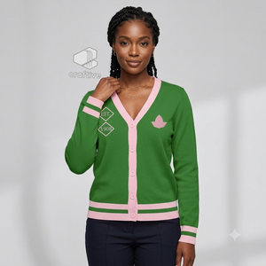 Alpha |   Kapa |   Cardigan en tricot pour femme Alpha Sorority, col en V, boutonnage frontal, broderie, motif uni, vêtements Greek Life - Product Image 4