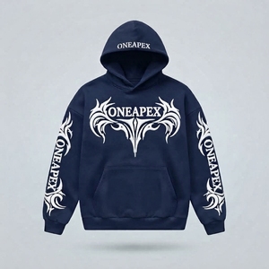 <b>Men's</b> <b>Navy</b> Blue Graphic Hoodie Oversized Pullover Sweatshirt Custom Streetwear Printed <b>Fleece</b> Hooded Sweatshirt OEM Clothing - Product Image 2